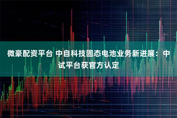 微豪配资平台 中自科技固态电池业务新进展：中试平台获官方认定