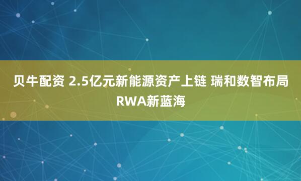 贝牛配资 2.5亿元新能源资产上链 瑞和数智布局RWA新蓝海